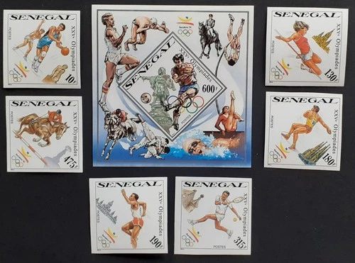 SENEGAL 1989 BARCELONA OLYMPIC GAMES SET OF 6 STAMPS+SS. MNH IMPERFORATED.