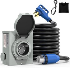 50 Amp Generator Cord and Power Inlet Box Pre-Drilled 15 FT, 4 Prong 125V/2...