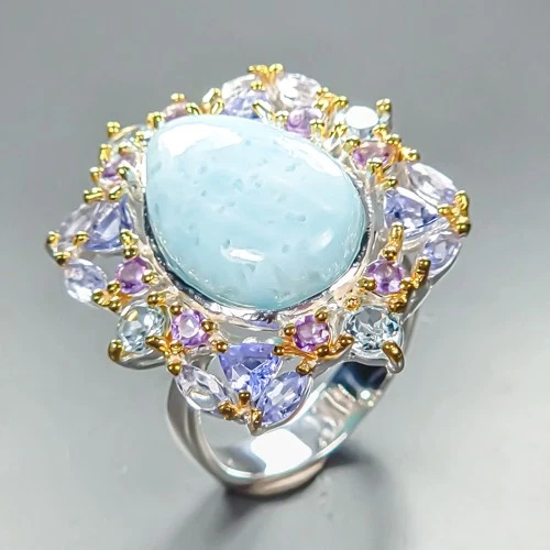 Handmade Natural Larimar Ring 925 Sterling Silver Size 8 /R463567