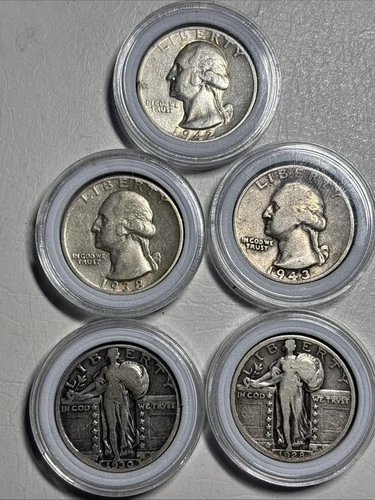 1928-1943 US Silver Quarter Lot x5 90% Silver Good Dates
