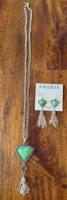 New BARSE Dangle Earrings 36  Necklace  Green Turquoise Bronze Statement Set