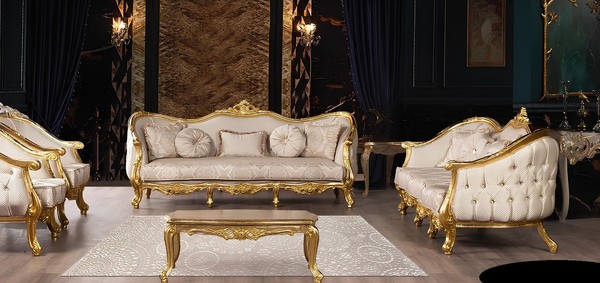 Sofagarnitur 3+3 Sitzer Sofa Sofas Sessel Sitz Garnitur Stoff Wohnzimmer Barock-image