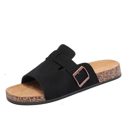 Men s Slide Sandals Adjustable Buckle Cork Footbed Casual Summer Slippers