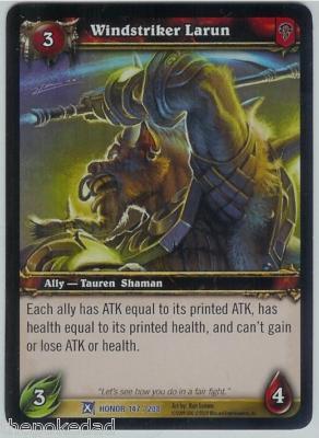 WORLD OF WARCRAFT WoW NM Rare Ally #147/208 WINDSTRIKER LARUN - Fields of Honor