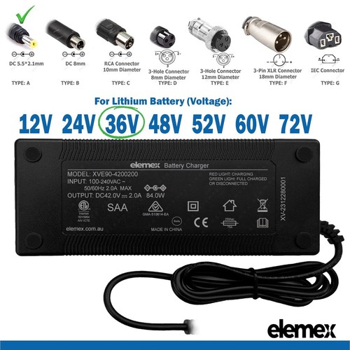 36V 2Ah Battery Charger Lithium for eBike Scooter Buggy Golf Mobility Wheelchair - Picture 4 of 10