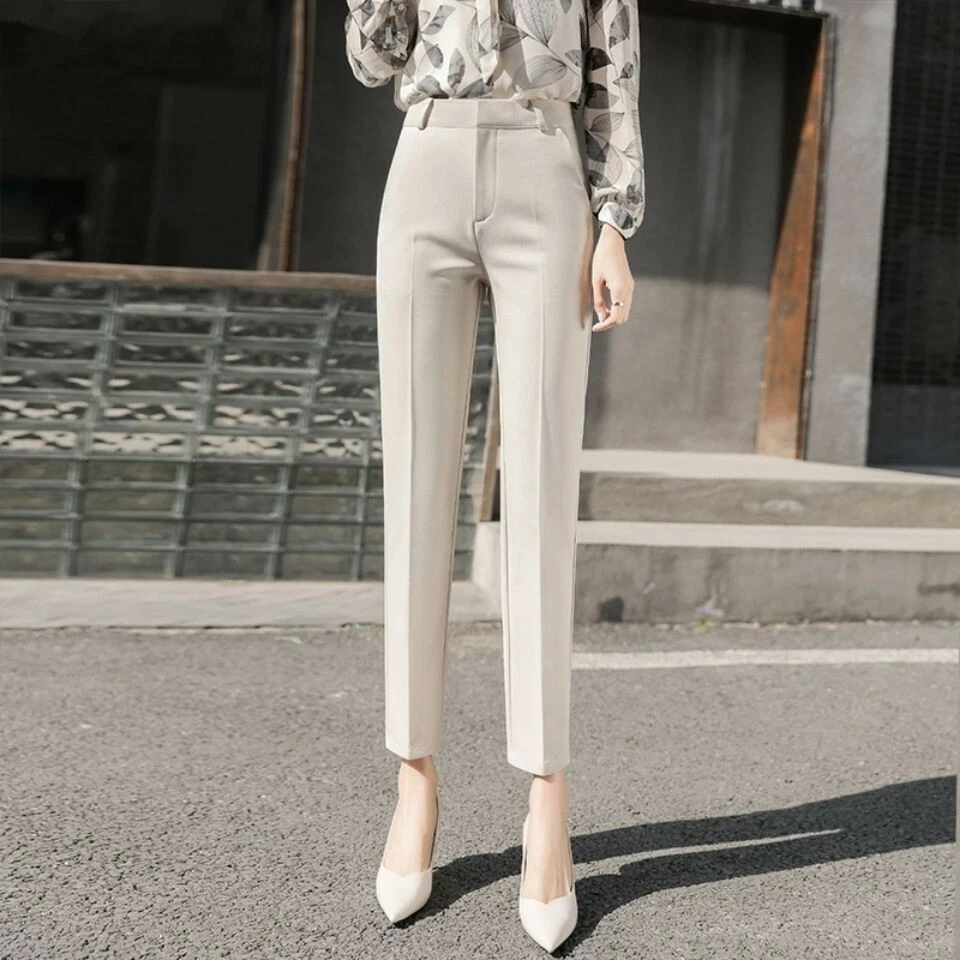 Womens High Waist Slim Fit Suit Trousers Business Formal Dress Cropped Pants  New