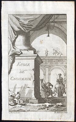 Antiker Druck-GRAVURTITEL-REITSCHULE-PFERD-REITER-Paket-Audran-1769