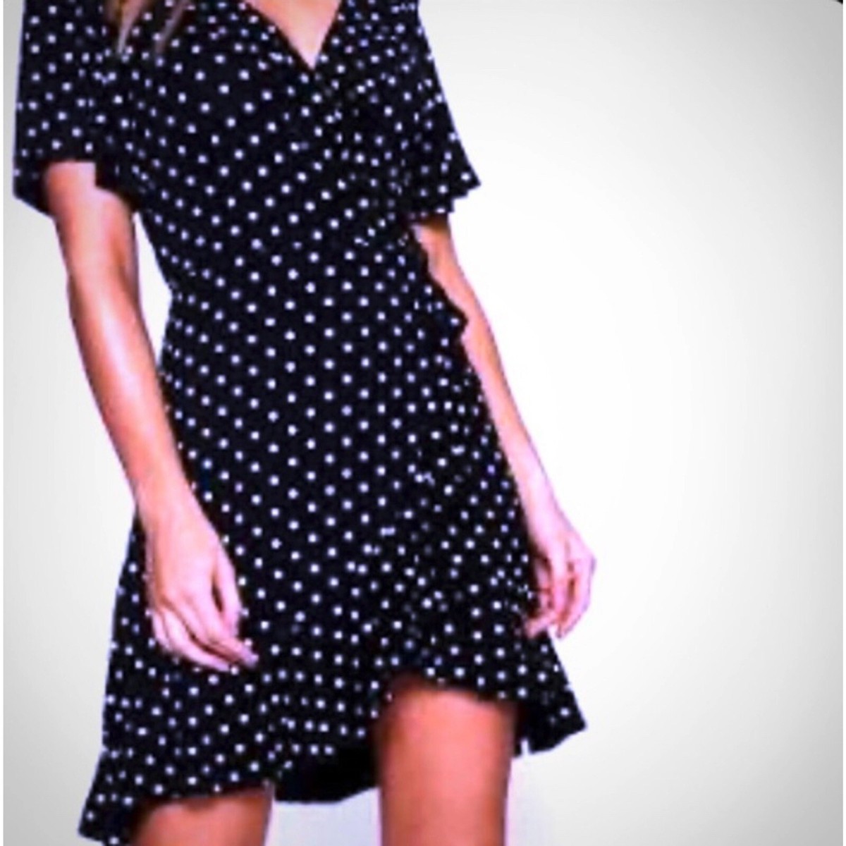 Eliza J Navy Polka Dot Deep V Chiffon Ruffle Dress