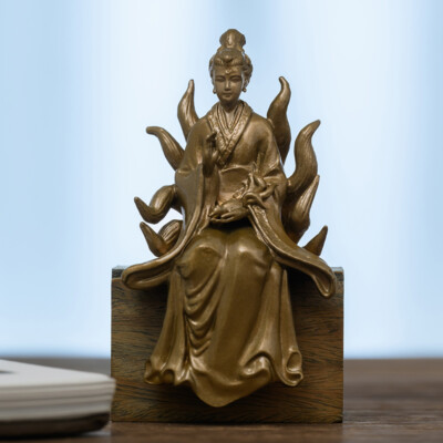 Nine-Tailed Fox Goddess Handmade Statue for Protection Feng Shui Gift Decor