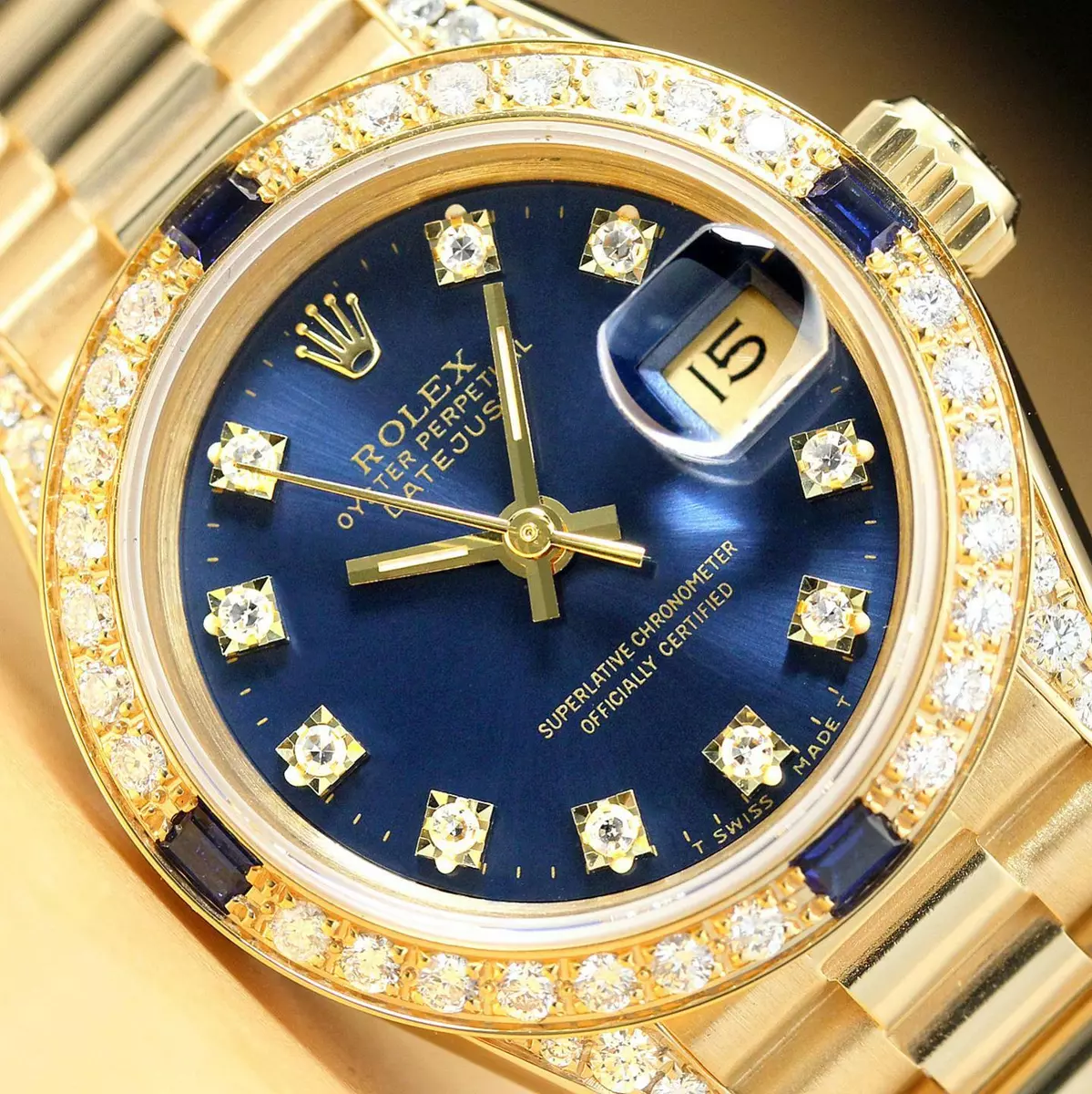 ROLEX LADIES PRESIDENT 18K YELLOW GOLD FACTORY DIAMOND DIAL