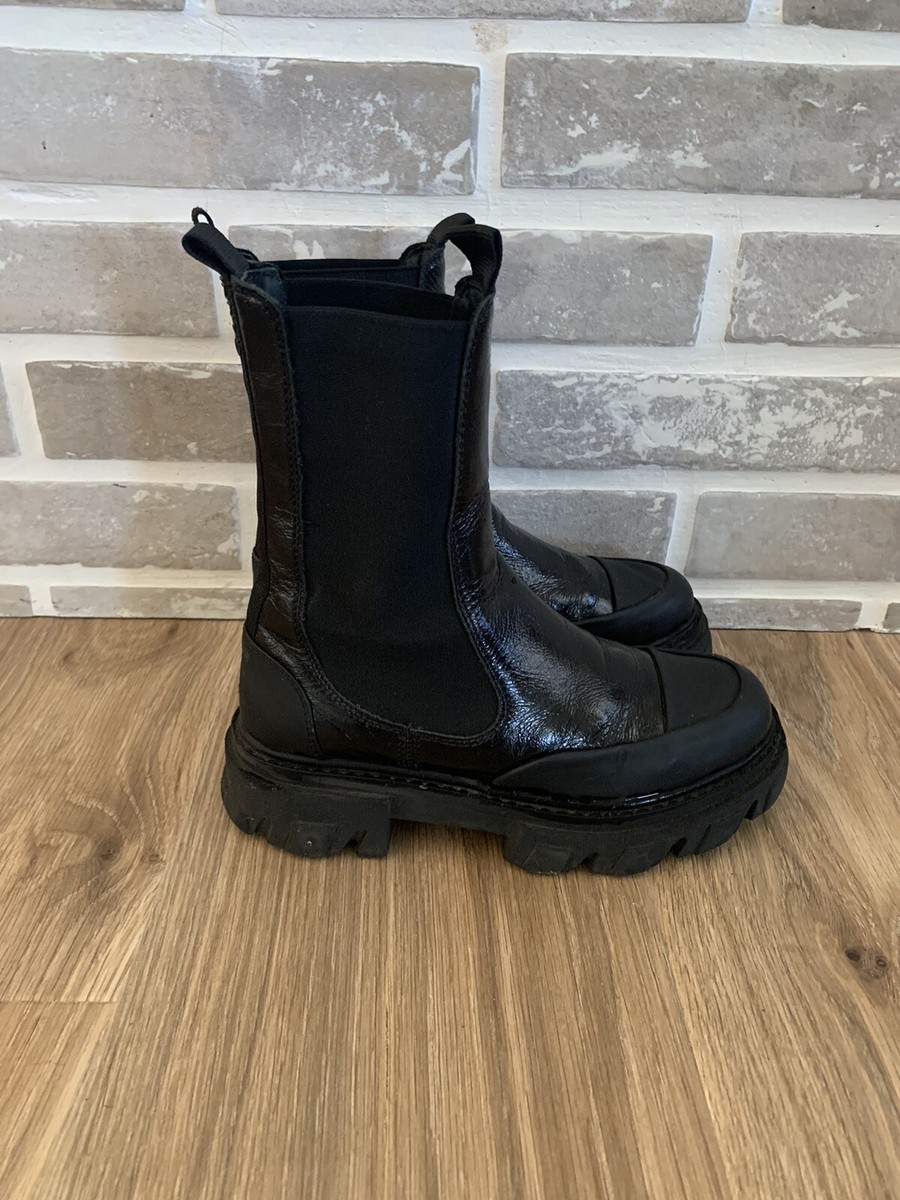 Ganni Chelsea Platform Chunky Lug Sole Patent Leather