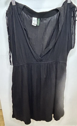 LAUREN Ralph Lauren Size M Crushed Cotton Farrah Black Cover-Up Dress