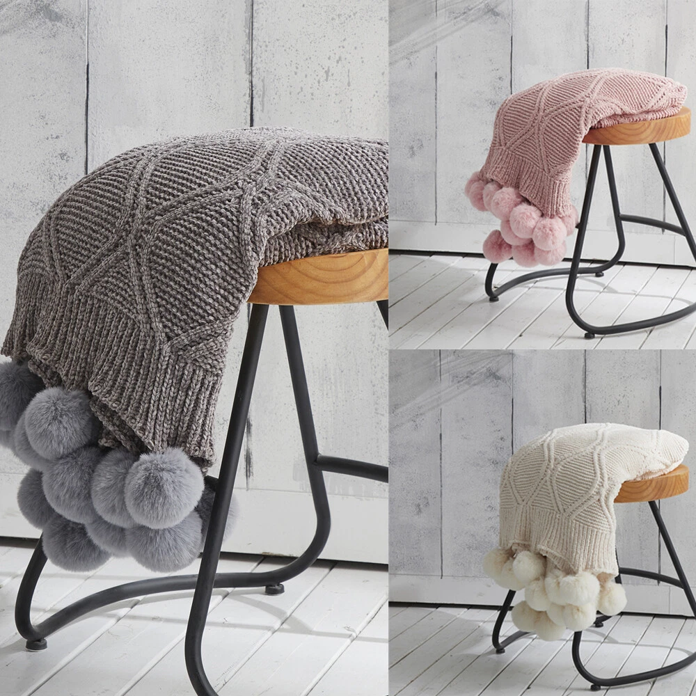 Knitted pom pom throw hot sale