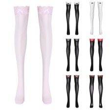 Women's Glossy Sheer Thigh High Stockings Lace Bowknot Over The Knee Long Socks