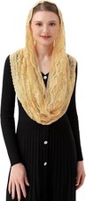 PAMOR Infinity Chapel Veil Floral Latin Mass Head Covering Lace Scarf Gold