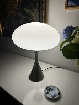 ORIGINAL Mid Century Laurel Frosted Mushroom Table Lamp Chrome Base Retro MCM