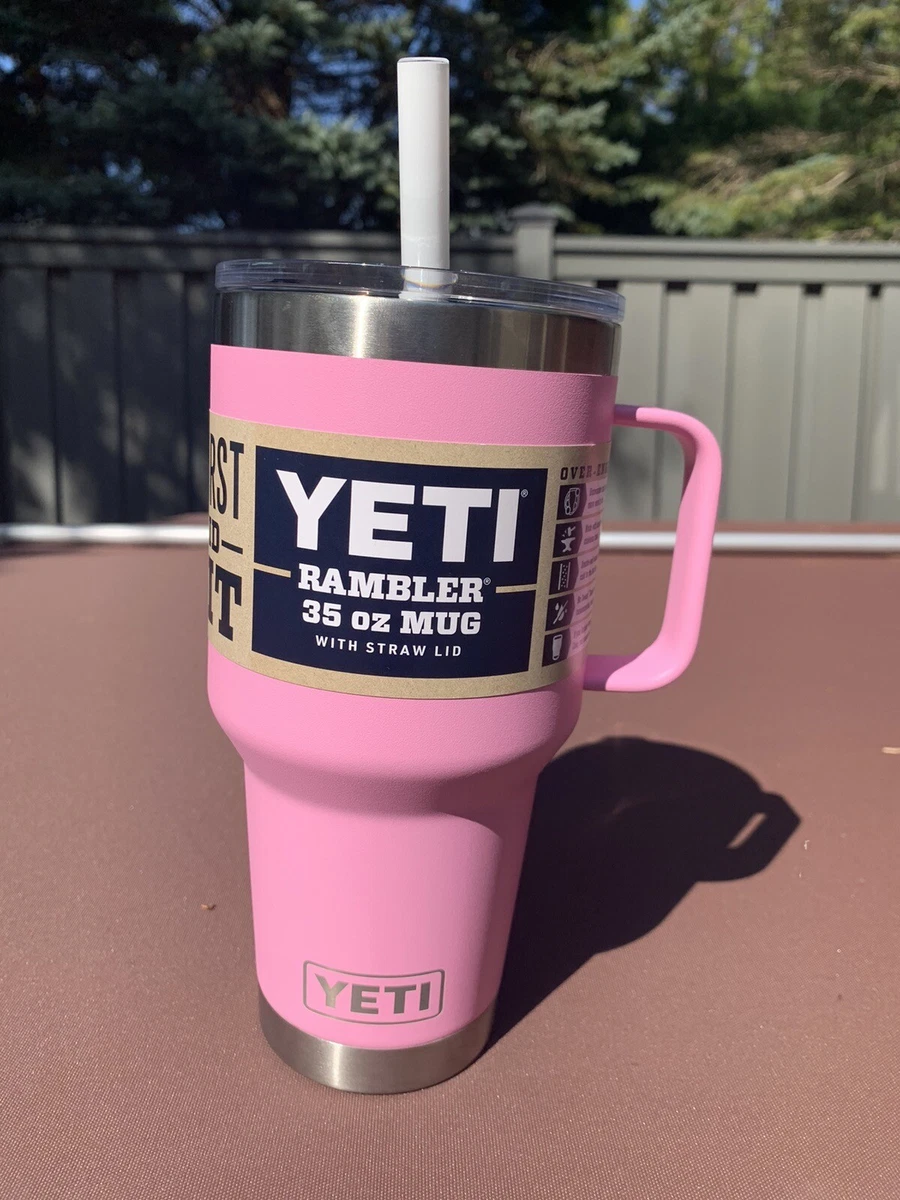 YETI 35 oz mug Power Pink STRAW LID Rambler Mug Cup Handle Limited Edition  NWT!