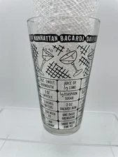 Vintage Cocktail Recipe Mixing Glass Manhattan Bacardi Daiquiri MCM Barware