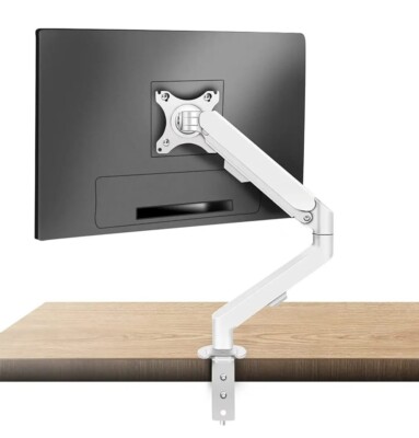 HILLPORT White Single Monitor Arm Mount 17-30'' Articulating Gas Spring 100x100 
