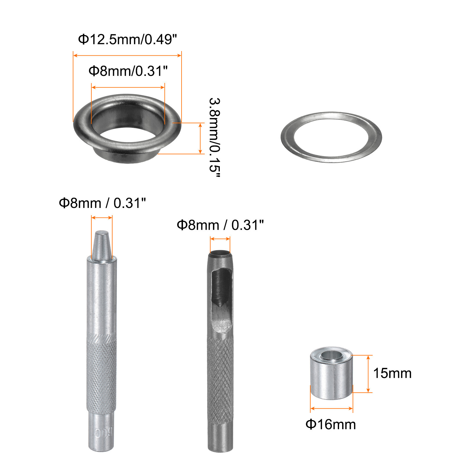 100pcs 8mm Grommet Tool Kit with Hole Punch, Grommet Setter Tools