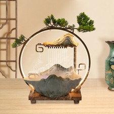 Water Fountain LED Tabletop Indoor Fake Plants Waterfall Zen Decor With Mist