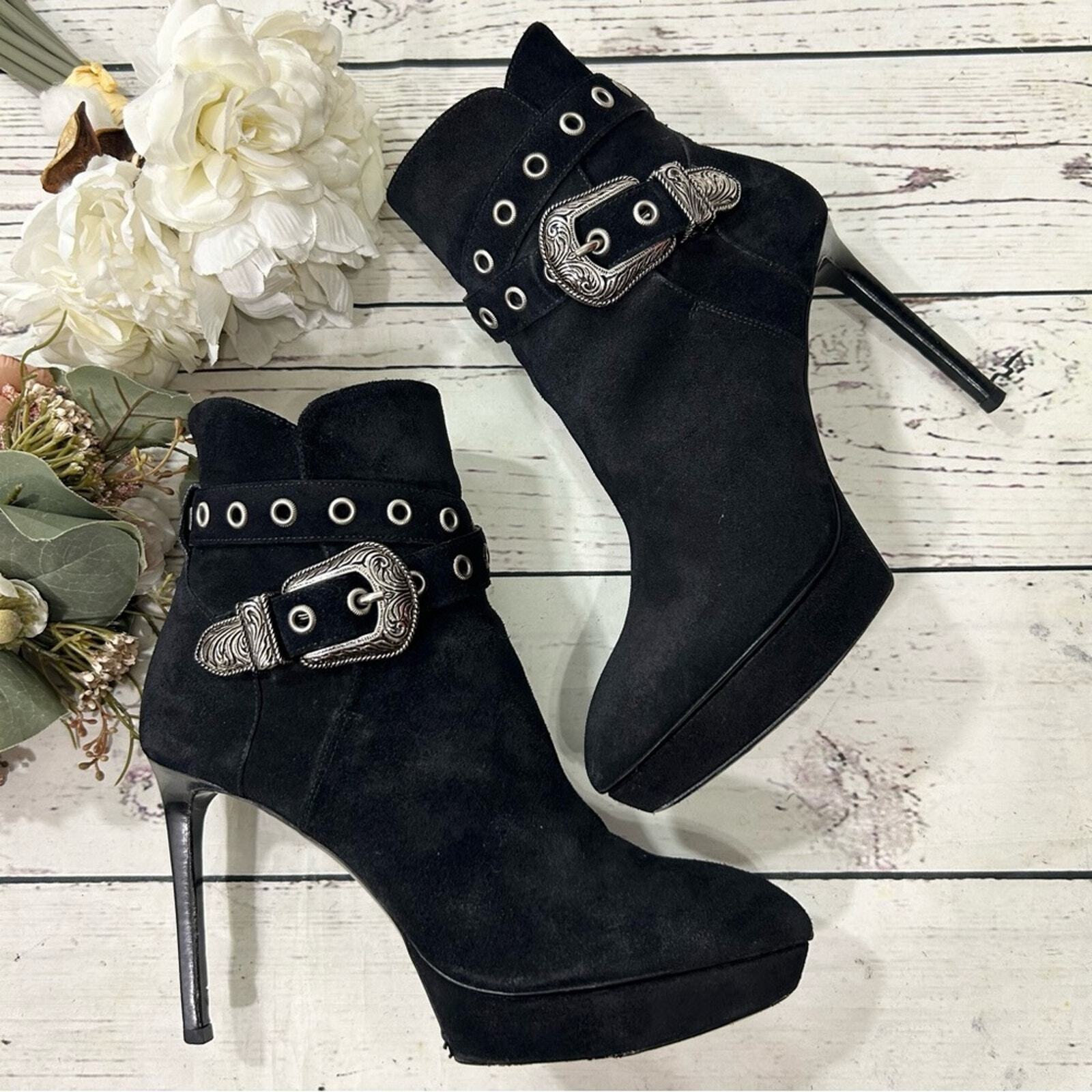 Stivali Saint Laurent YSL scamosciati fibbia western Janice rock n roll EUR 37 5 USA 7