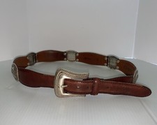 Fossil Leather Belt With Silver Color Concho Pieces Adornment: 39  Tip to Buckle