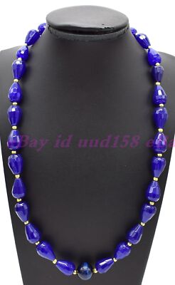 Fashion Natual 10x14mm Faceted Blue Jade Drop Gemstone Beads Necklace 16-28 ''AAA
