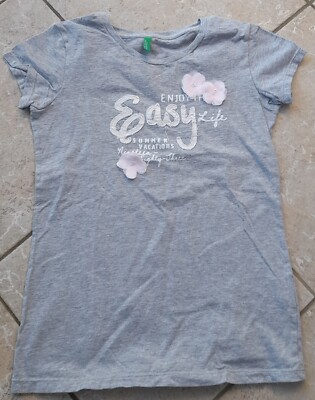 Benetton*T-Shirt*Mädchen Gr. 146*152*Shirt*Grau*3d Blumen*kurzer Arm*