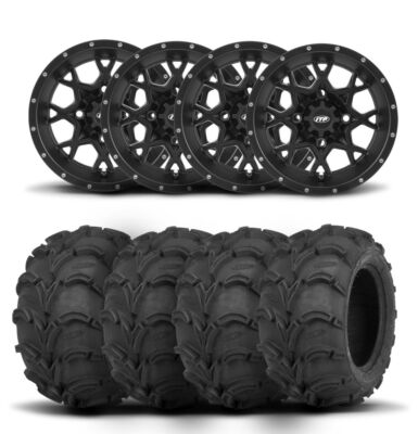ITP Hurricane 14'' Matte Black Wheels And Mud Lite XTR Tires [27x9-14]
