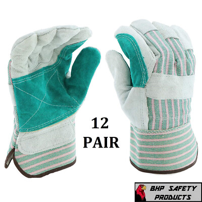 12 PAIR DOUBLE PALM SHOULDER SPLIT LEATHER WORK GLOVES SIZE LARGE