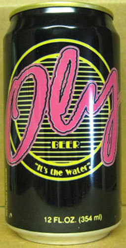 OLY BEER black, pink, green,& yellow CAN w/ STRIPES Pabst Olympia