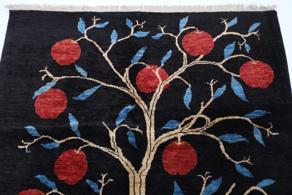5x7 ft Tree of life black Area Rug Afghan Hand Knotted Tribal oriental wool rug - Image 4 of 4
