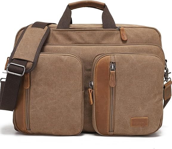 3 in 1 Laptop 17.3" Messenger Bag Backpack Shoulder Sling Brown Canvas Leather | eBay 3 in 1 Laptop 17.3" Messenger Bag Backpack Shoulder Sling Brown Canvas Leather | eBay