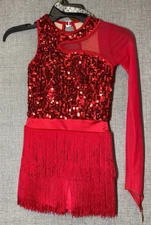 Revolution Dancewear Kids Girls Size MC Dance Costume Red Sequence EUC