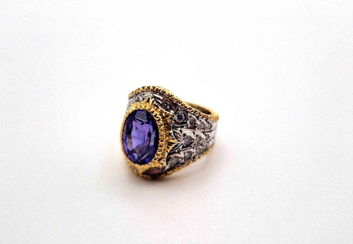 Ring Jigsaw Florentine Style Buccellati Gold 18k Amethyst