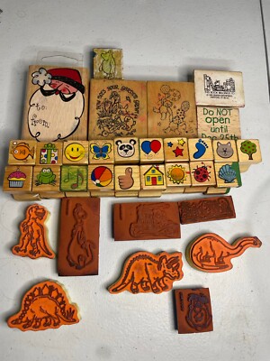 Lot of Ink stamps - holidays, dinosaurs, Flintstones, face features, misc