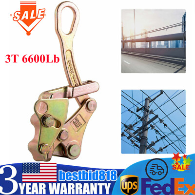 3T Wire Grip Cable Gripper Puller Steel Rope Jaw Pulling Tool 6600Lb Cable Clamp