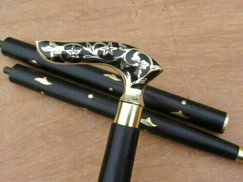 Vintage massiver Messing Kopfgriff Antik Stil Holz Gehstock Stock Handarbeit - Bild 6 von 6