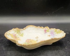 Antique M&R Limoges Hand Painted Porcelain Trinket Dish Flower Thistle 6.75"