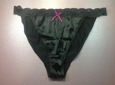 Women Panties,bikinis ILUSION Size S. Black Satin Soft W/Fishnet Waistband decor