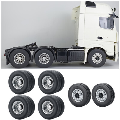 6Pcs Wheel Rims & 10Pcs Rubber Tires Set For 1/14 Tamiya RC Truck Car 6x6