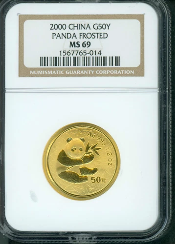 2000 Frosted GOLD Chinese PANDA 1/2 Oz. NGC MS69 CHINA 50Y Yn 50-Yuan G50Y 50-Y