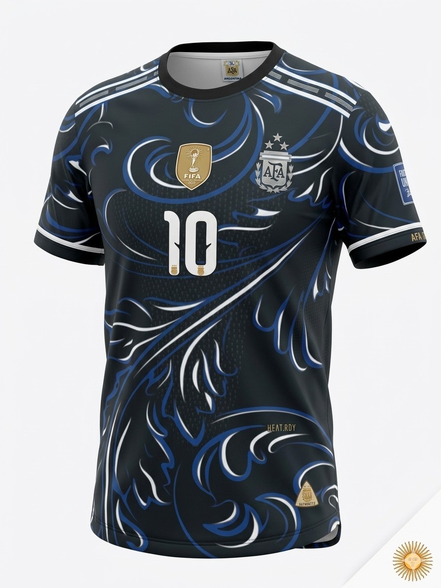 Argentina Messi #10 Jersey Xl Black Blue Graphic Soccer Kit Fan Replica 3-Star