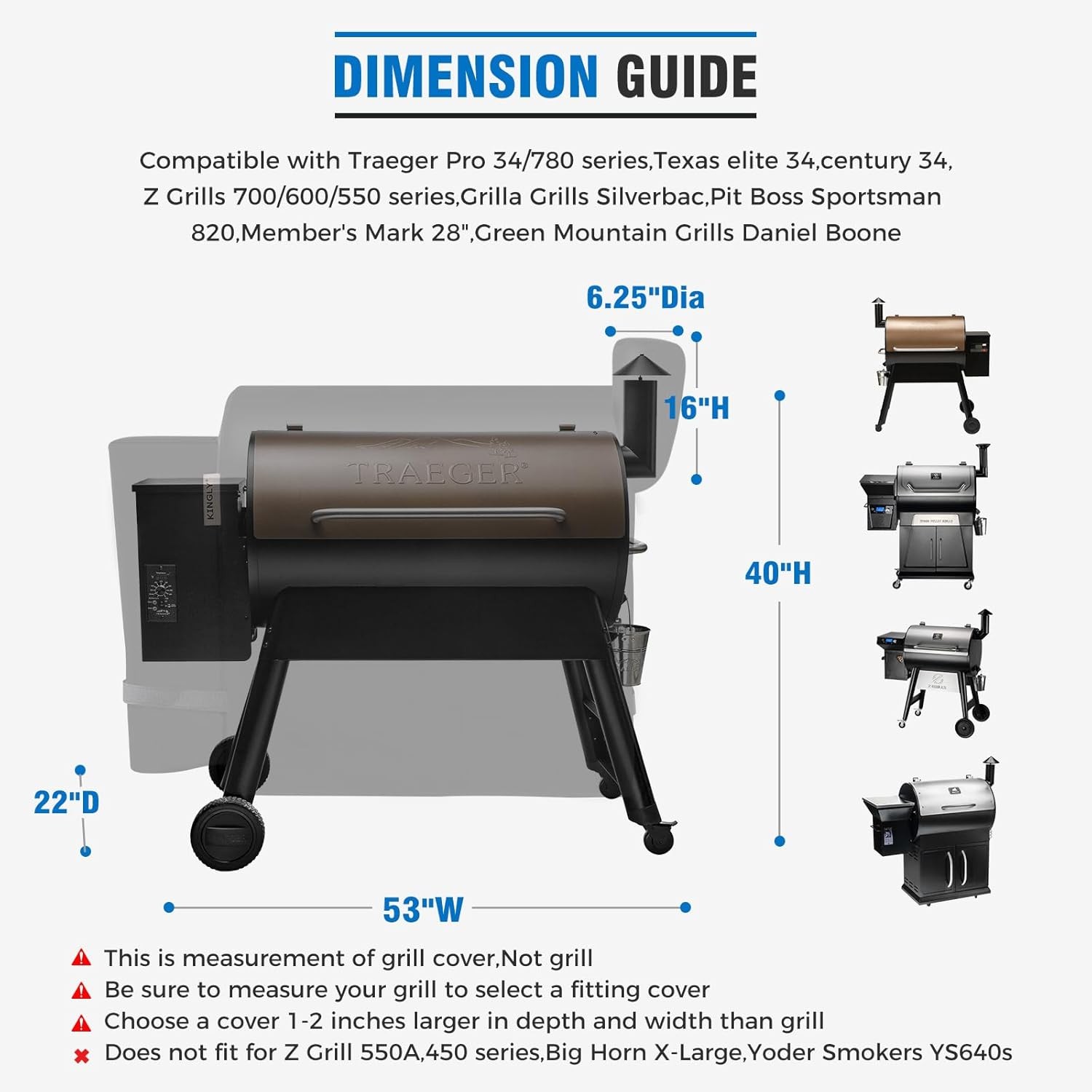 Traeger Pro 34/780 Easy Grill Cover &ndash; 600D Waterproof Zipper Pellet Smoker Cover