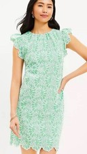 New Loft size 2 Women’s eyelet green lace Spring floral shift dress Summer