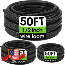 Split Wire Loom Tubing 1/4 3/8 1/2 in x 50 ft Cable Conduit Protective Kit