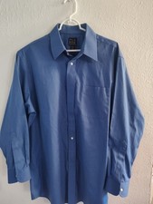 JOS.A.BANK Mens Travelers Collection Button Down Blue Dress Shirt Size 17-33