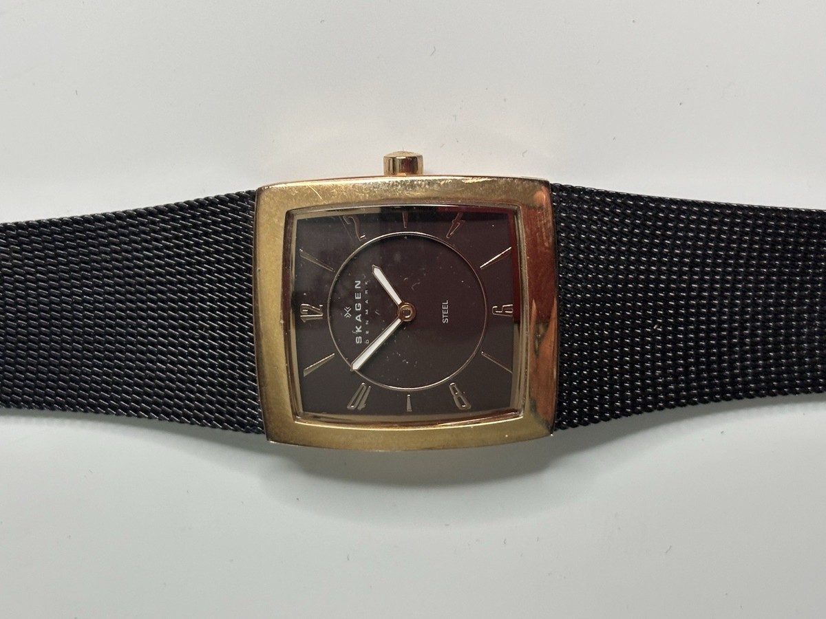 Skagen Denmark timepiece(Watch)  (Danish Design) Skagen Diamond Quartz Gold Tone Watch - Etsy main image 3