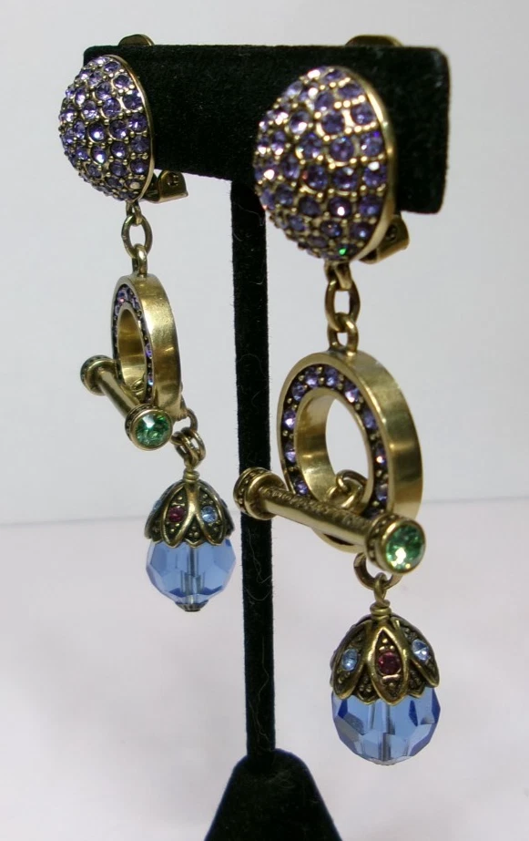 Pendientes Heidi Daus Confidenciales Lila Azul Cristal Convertible Borla Clip Foto 2 de 4